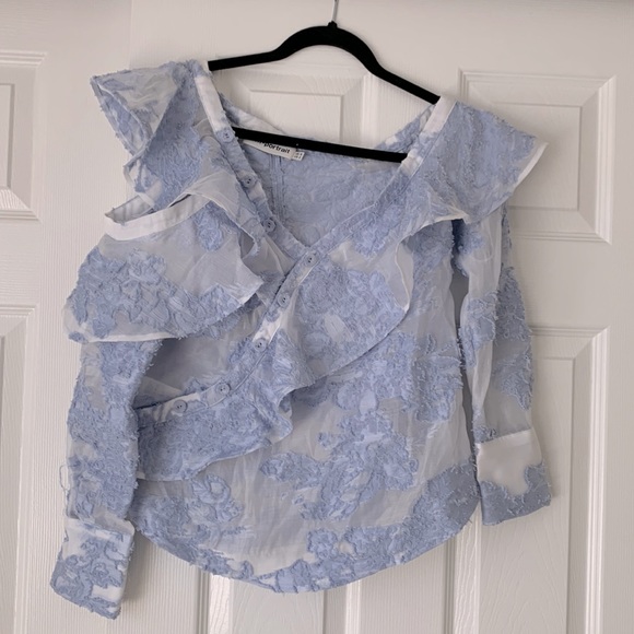 Self-Portrait Blue Floral Fil Coupé Asymmetrical One Shoulder Top size US 2 - Picture 3 of 7